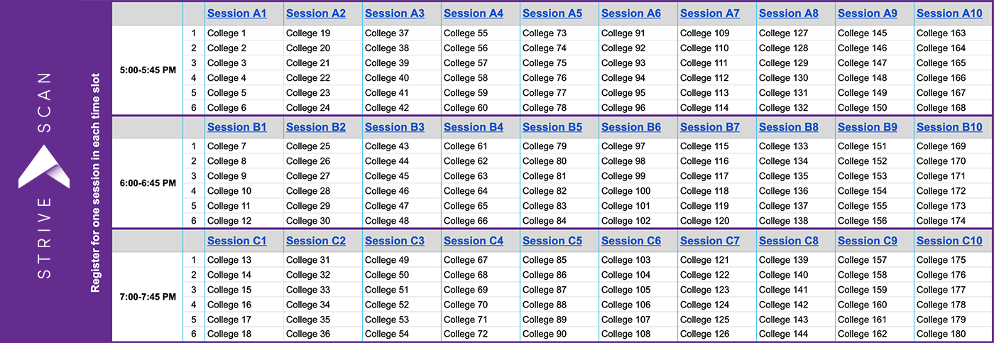 StriveScan Virtual College Fair Schedule